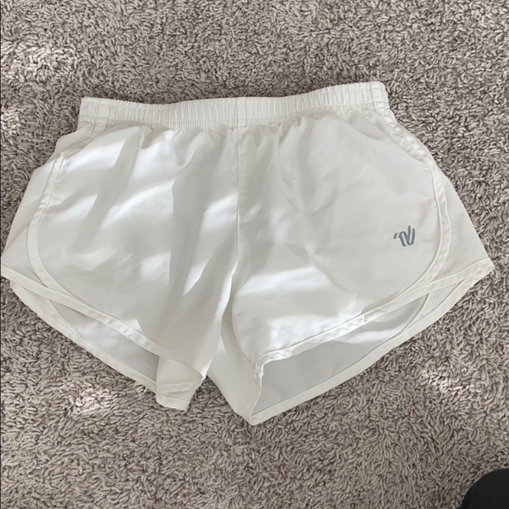 white varsity shorts
